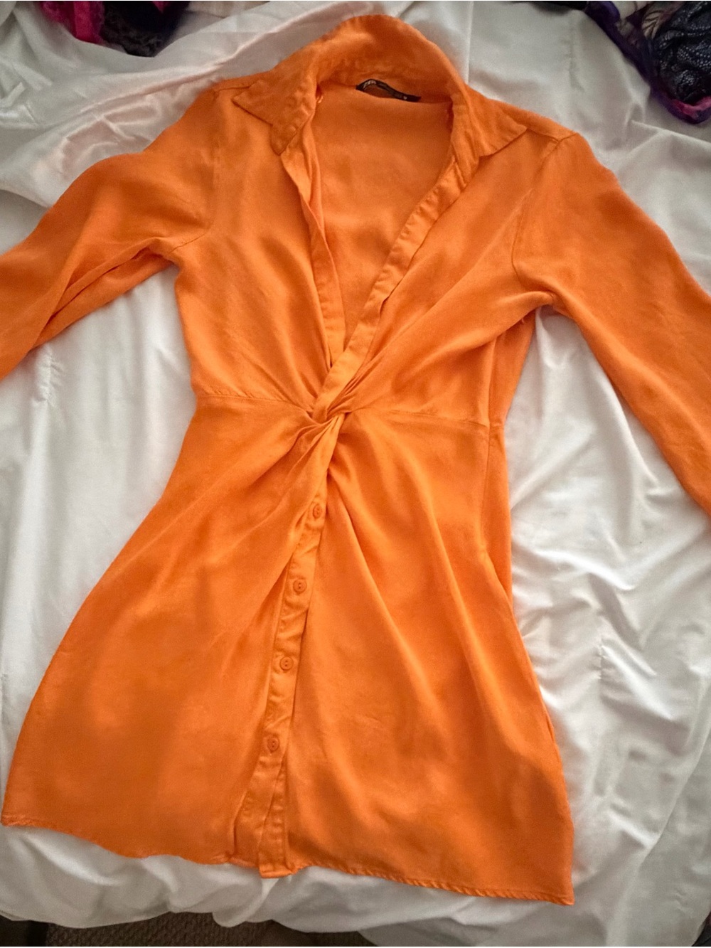 Zara Orange Twist-Front Long Sleeve Dress